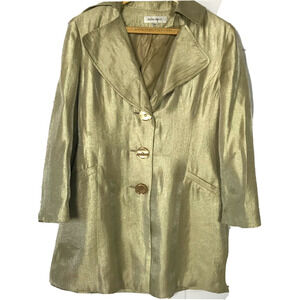 Nine West Womens Coat Jacket S Green Shimmer Button Up Rayon Blend Dressy